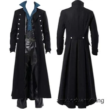 Mens Steampunk Gothic Medieval Cosplay Halloween Costume Gown Coat Long Jacket