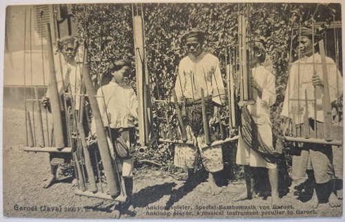 Vintage Postcard Anklong Musical Instrument Players Indonesia Garoet Java AA42
