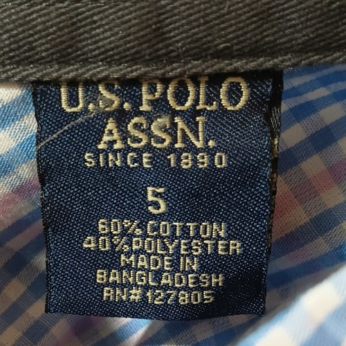 U.S. Polo Assn. Camisa con botones 5 azul y salmón a cuadros niños manga corta logotipo - Imagen 6 de 7