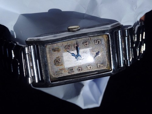 Tank Art Decò Argento Massiccio Corona Oro 0.900, Orologio da Polso Uomo Funzionante - Foto 10 di 18