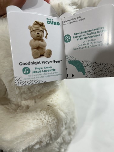 Baby Gund Animated Goodnight Prayer Bear Plush Plays Sings Jesus Loves Me NEW! - Picture 7 of 10