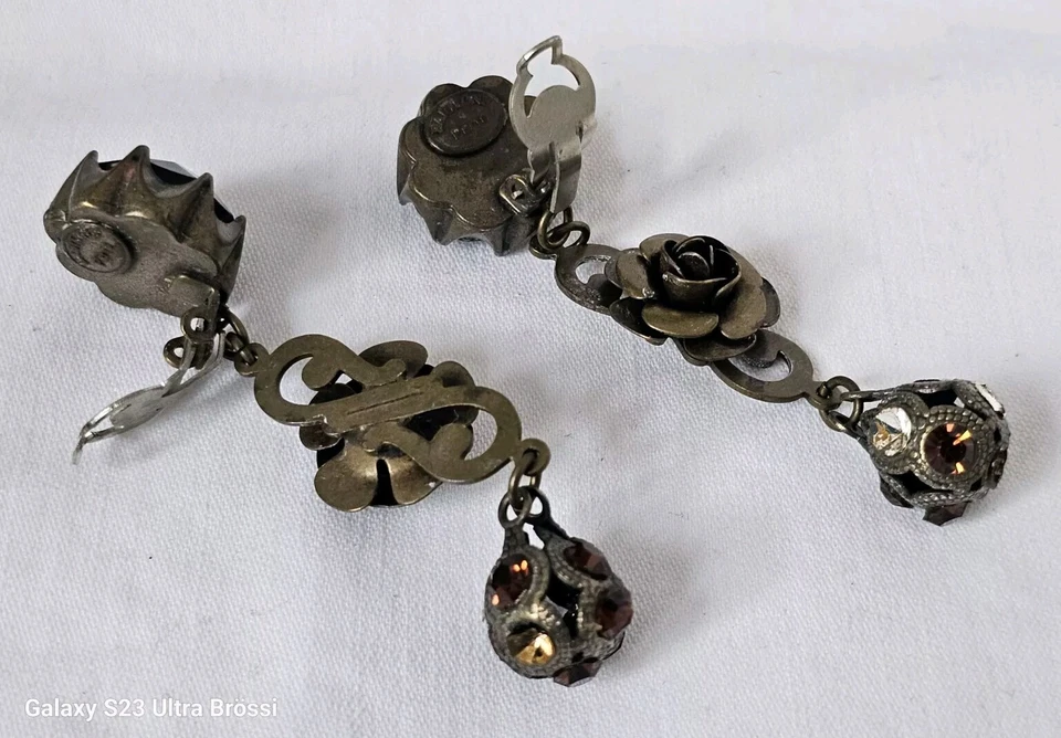 Babylon Paris Vintage Ohrhänger Ohrclips Kristall Clips Hänger Ohrschmuck - Bild 3 von 4