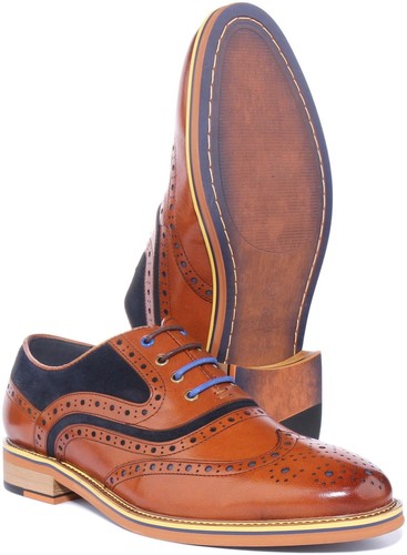 Justin Reece England Bryan Two Tone Mens Formal Shoes In Brown Size Uk 6 - 14 - Picture 3 of 12