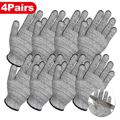 #ad 4 Pairs Level 5 Anti cut Gloves Safety Cut Proof Stab Resistant Kitchen Butcher $15.65