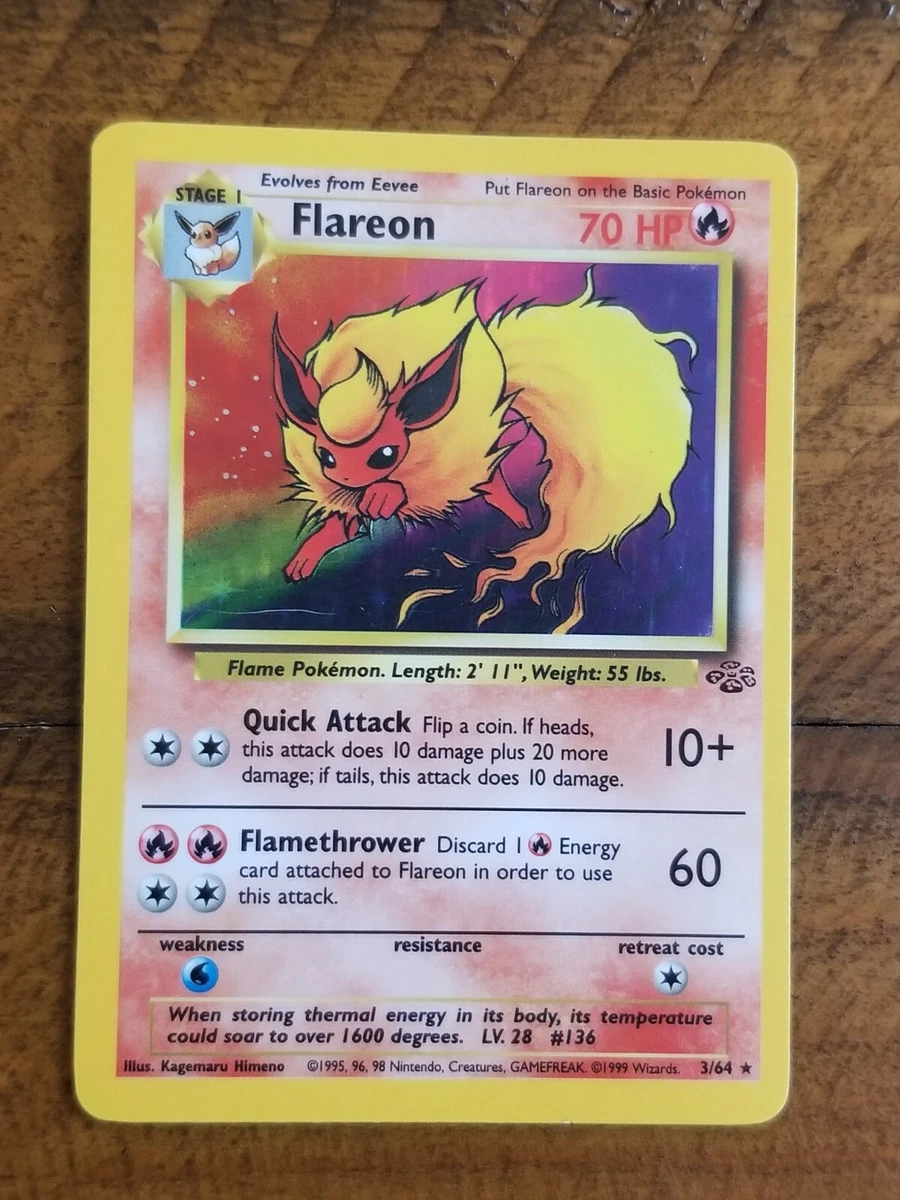 Cartão Pokemon raro holográfico da selva Flareon 3/64 ótima qualidade