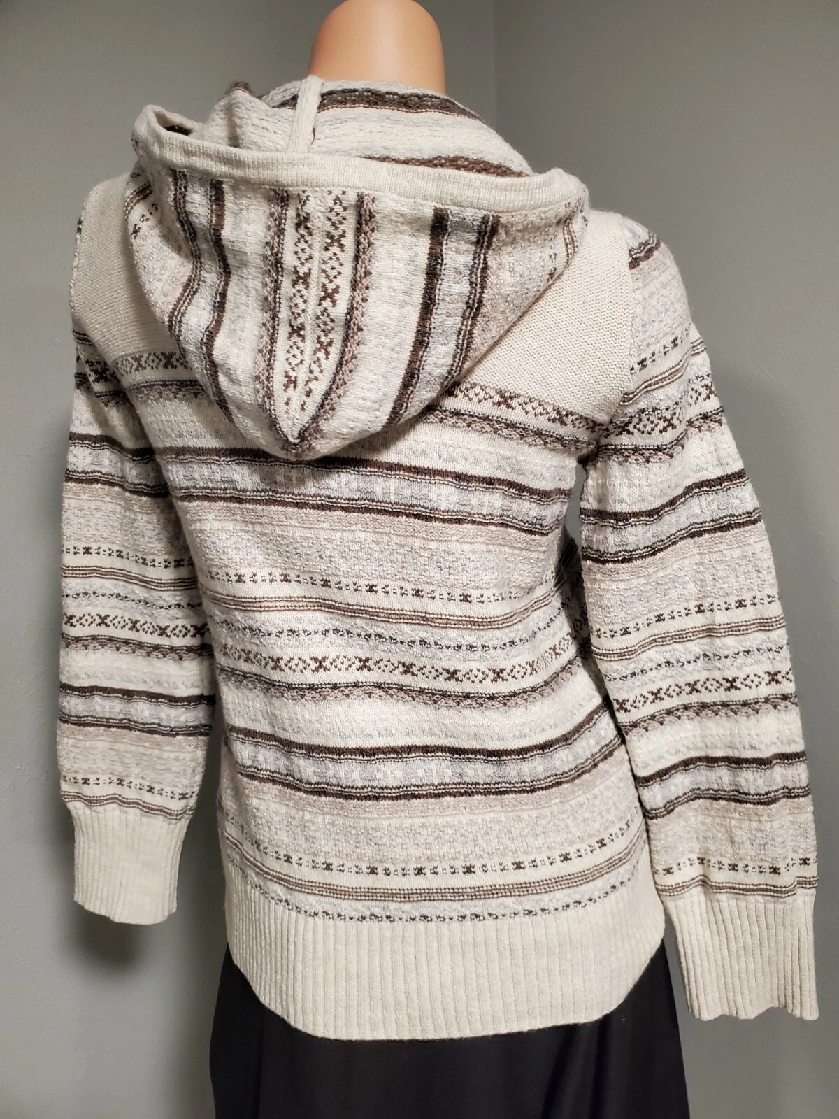 OFF WHITE Felpa con cappuccio e zip intera Eddie Bauer donna avorio marrone blu bordo pelliccia sintetica ~ taglia L