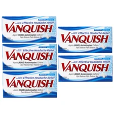 5 Pack Vanquish Pain Reliever Effective Headache Relief 100 Caplets Each