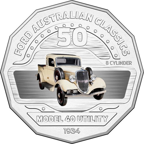 2017 Australia 50c Coloured Unc Coin- 1934 Model 40 Coupe Utility FORD Car - Photo 1 sur 3