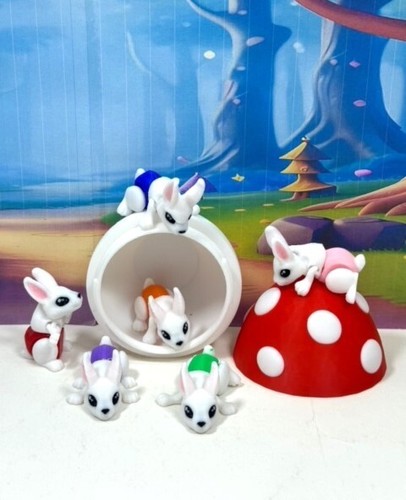 6pcs 3D Printed Mini Rabbit Bunny with Egg, Articulated Mini Rabbit Fidget Toys - Picture 5 of 7
