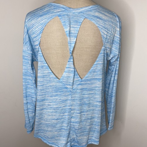 Camicia donna manica lunga Zella taglia L blu turchese top schiena aperta maglietta atletica - Foto 4 di 5
