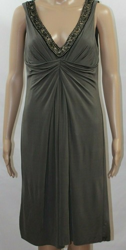 Velvet by Graham and Spencer graues Learna Kleid ärmellos Pailletten V-Ausschnitt neu mit Etikett L - Bild 1 von 8