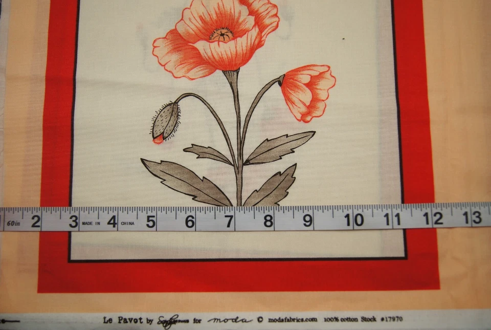 Moda Le Pavot Peach Flower Squares Cotton Quilting  Fabric Panel 24" X 44" - Image 3 of 3