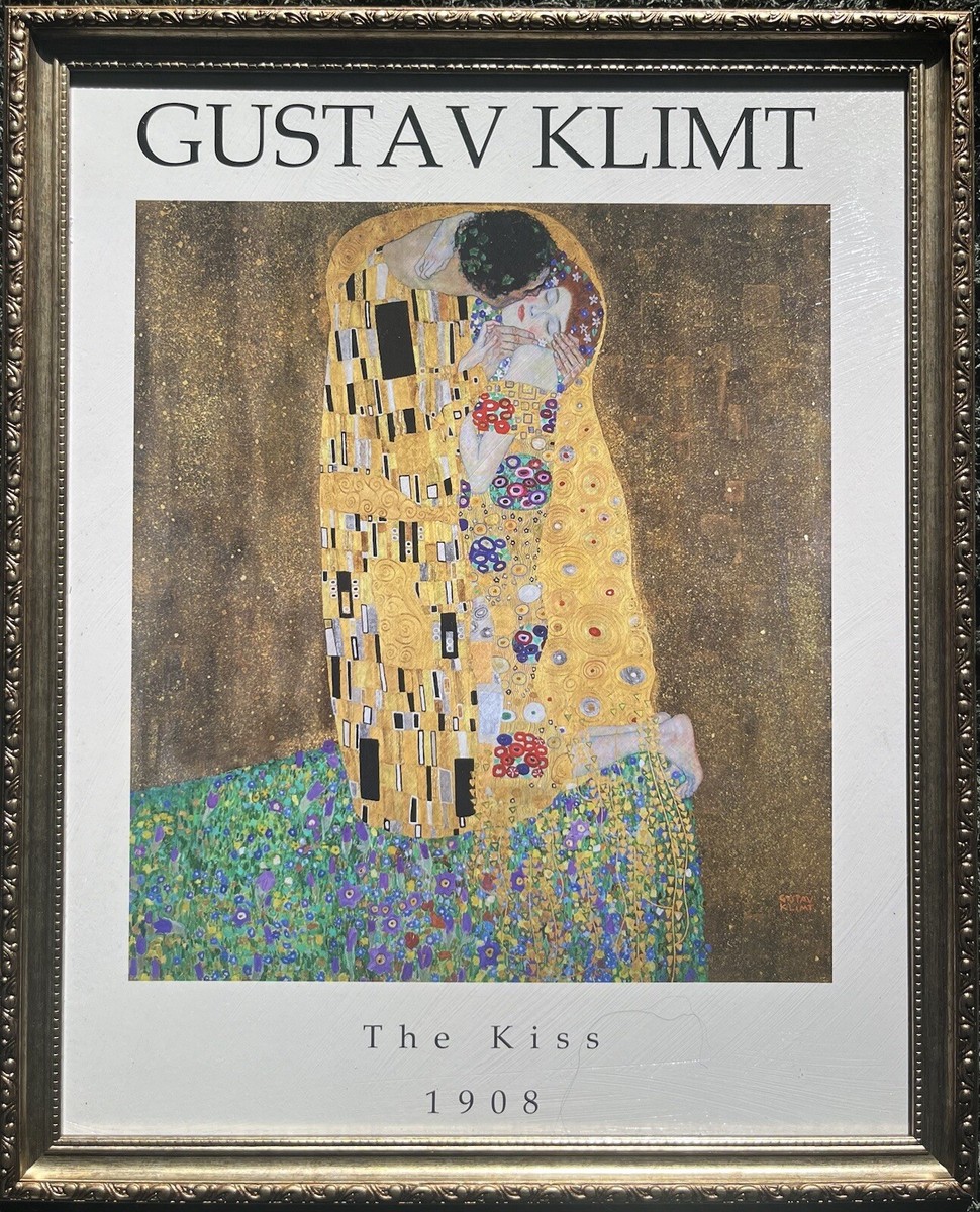 Gustav Klimt “The Kiss” 1908 Reproduction with Elegant Gold