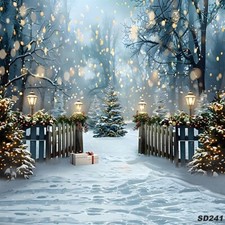 10'x10'CP Fence Trees Snow Scenic Microfiber Fabric background backdrop SD241