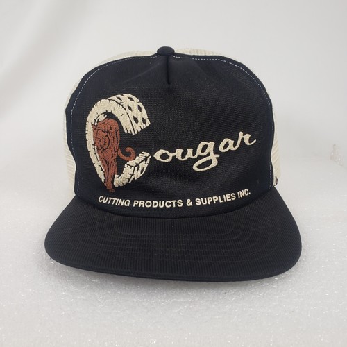 Cappello uomo Cougar Cutting Products taglia unica nero berretto camionista NO FOAM vintage USA - Foto 10 di 14