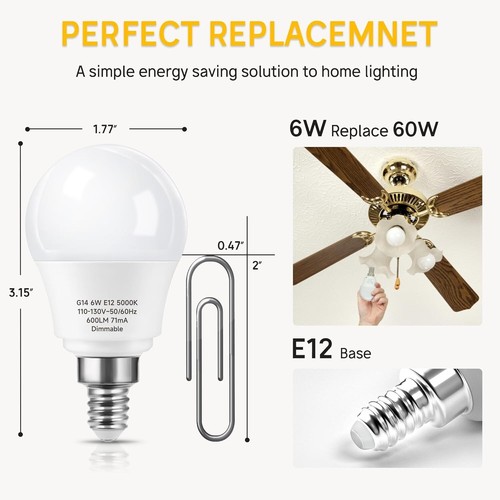 Energy-Efficient 60W Equivalent Dimmable LED Bulbs - E12 Candelabra Base - Picture 5 of 10