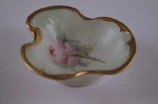 c.1905 JEAN POUYAT LIMOGES ROSE OPEN SALT -SALT CELLAR, HAND PAINTED