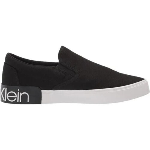 NEW Calvin Klein Men Ryor Black White Canvas Slip On Flat Sole Sneaker Shoe - Picture 3 of 7