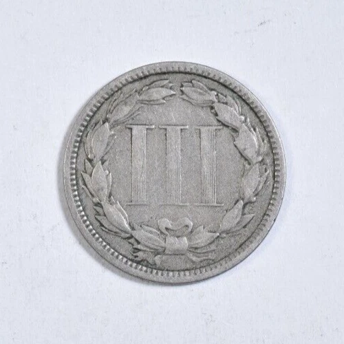 1875 THREE CENT NICKEL ~ FAINT "1 IN NECK" VARIETY! F/VF! - Image 2 of 2