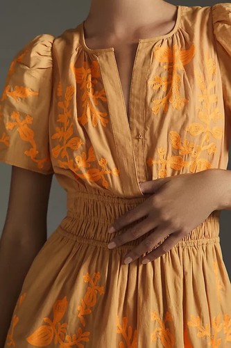 Anthropologie Somerset Embroidered Maxi Dress Italy Sorbet Orange Size L NEW - Picture 3 of 10