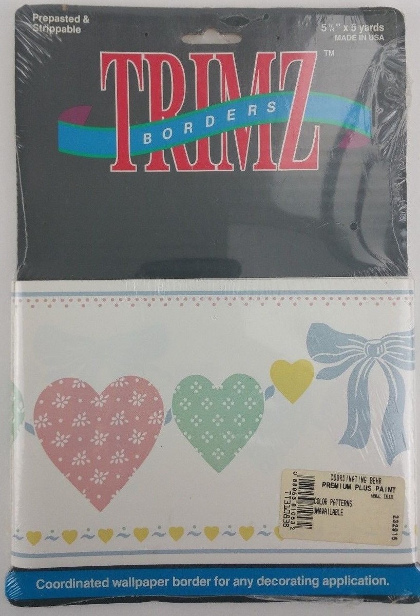 Trimz Wallpaper Borders 4 Rolls Pastel Hearts And Bows 5 Yards