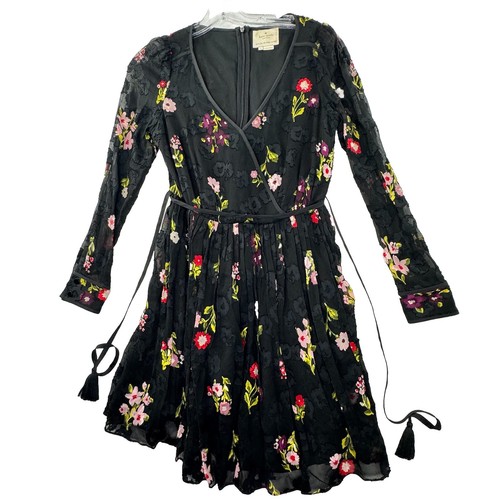 Kate Spade Dress New York Size 2 Floral Silk Blend Long-Sleeve Sheer Boho Chic