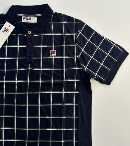 FILA Men's Polo Shirt Striped Navy/White Tee Short Sleeve Cotton Jersey XS-4XL - Picture 4 of 11