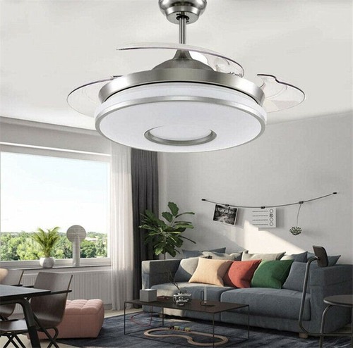 42" Modern Retractable Ceiling Fan Light Remote 3-Speed 3-Color LED Chandelier - Picture 12 of 17
