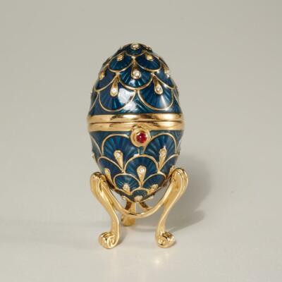 THE ROMANOFF COLLECTION ENAMEL, 22K GOLD PLATE, & AUSTRIAN CRYSTAL MINI EGG BOX