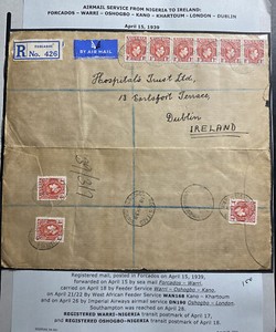 1939 Forcados Nigeria Airmail Registered Cover To Hospital Dublin Ireland