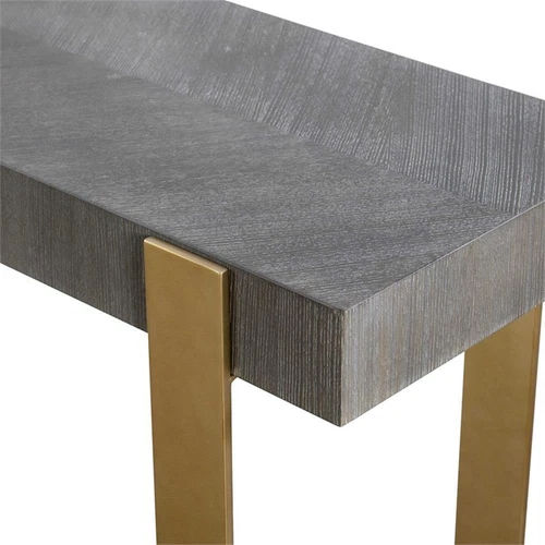 Uttermost Kea Contemporary MDF Ash Veneer Iron Console Table in Brass/Woodtone - Picture 6 of 7
