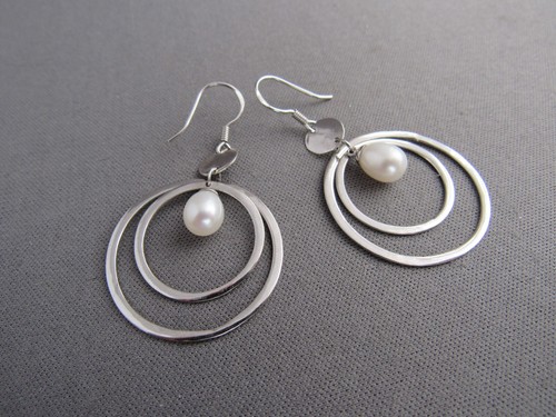 PENDIENTES PERFORADOS COLGANTES PERLAS FLOTANTES COLGANTES ANILLOS CONCÉNTRICOS ESTERLINA VINTAGE - Imagen 2 de 5