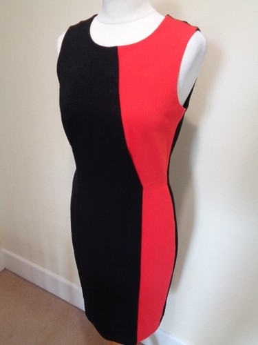 DKNY RED AND BLACK COLOURBLOCK SLEEVELESS DRESS - SIZE 8 (4) - Picture 3 of 7