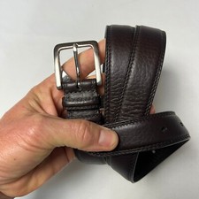 Leather Belt Dark Brown Genuine Leather Strap Silver Buckle Size 42