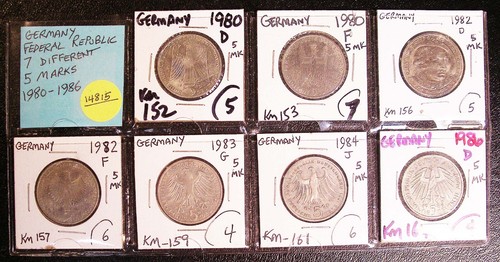 Lot of 7 different coins Germany Federal Republic 5 Marks 1980 to 1986 #14815 - Picture 4 of 5