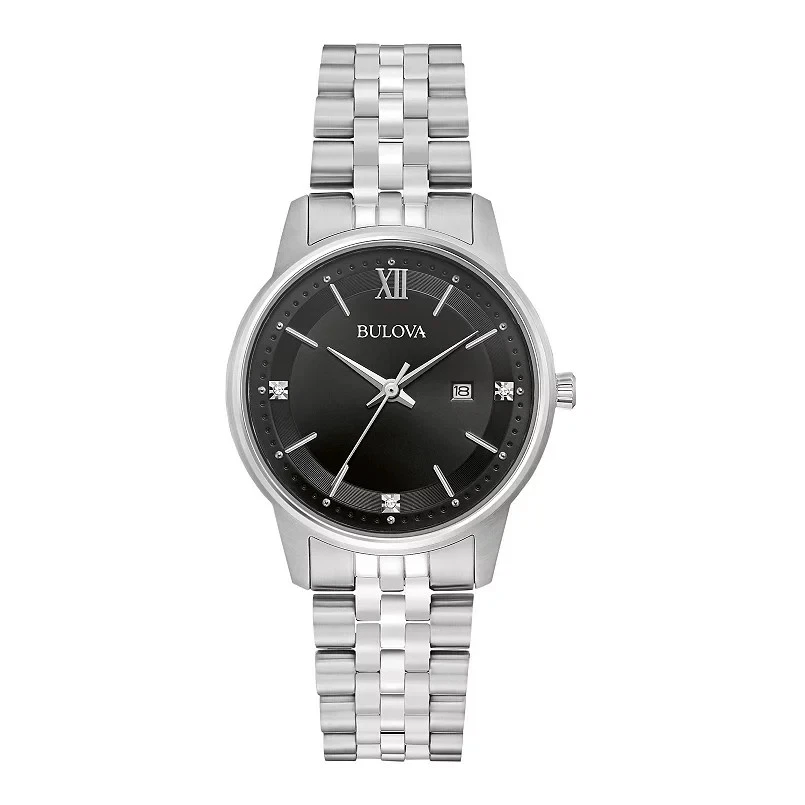 Bulova Women's Diamond Accent Date Indicator Quartz Silver Watch 32MM 96P226