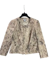 Molly & Max Petite Womens Snake Print Full Zip Jacket PL Beige Brown Long Sleeve
