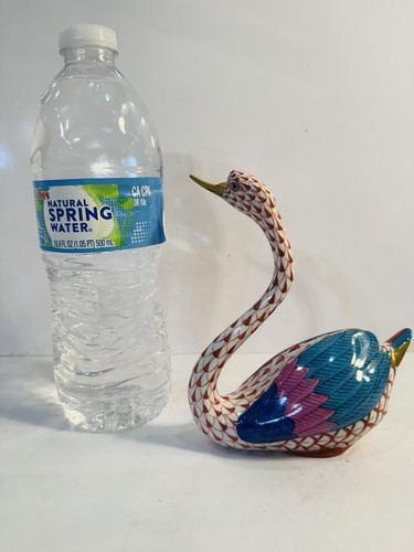 Herend Porcelain Rust Fishnet Long Neck Swan #2 Hand Painted w/24k Gold Perfect - Picture 2 of 9