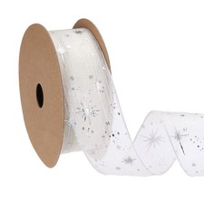 Organza Star Ribbon Wired 1.6 Inch Wide 20 Yards Beige