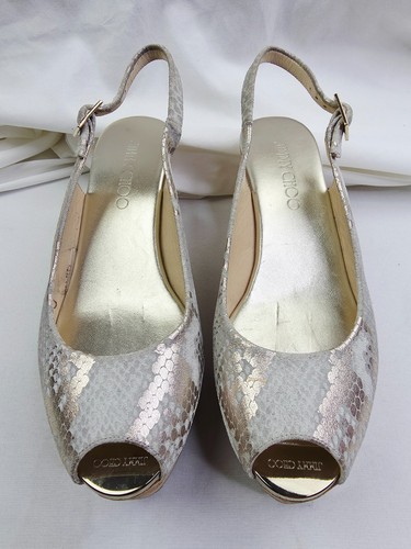 Zeppa Jimmy Choo taglia 38,5 (US 8,5) donna stampa serpente punta aperta logo imbracatura posteriore - Foto 5 di 17