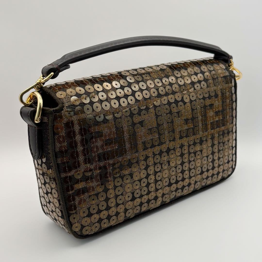 FENDI Mini Bucket Sequin Leather 2-Way Bag Gold Chain Small Used