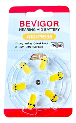 BEVIGOR ORIGINAL A 10 YELLOW PR536- Hearing Aid Batteries x 1PK BUY 2 GET 1 FREE-ADD 3 TO QUALIFY