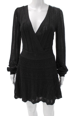 Alexis Womens Wrap Dress Black Long Sleeve V Neck Rayon Size S
