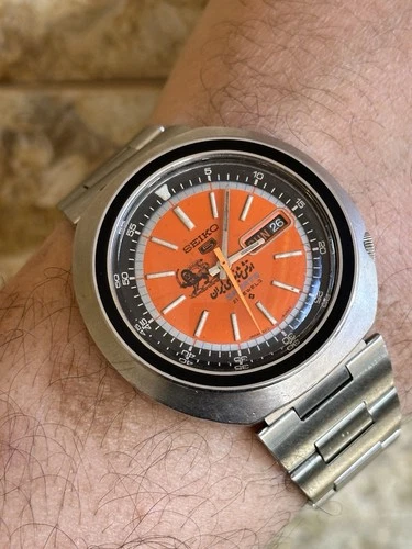 Seiko 5 Sports Orange UFO 6119-6400 Vintage 1970s Shah Iran Army Dial 43mm Boxed