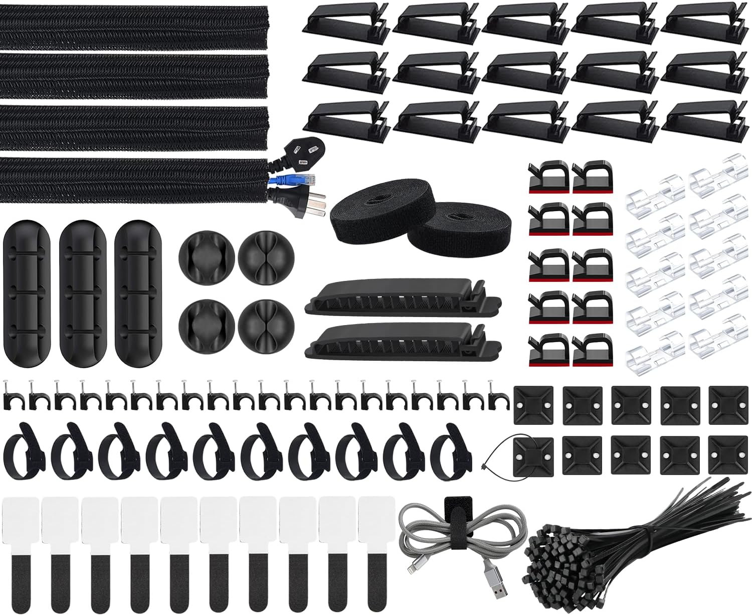 Kit Gestione Cavi Completo: 4 Guaine, 37 Clip e Supporti Professionali