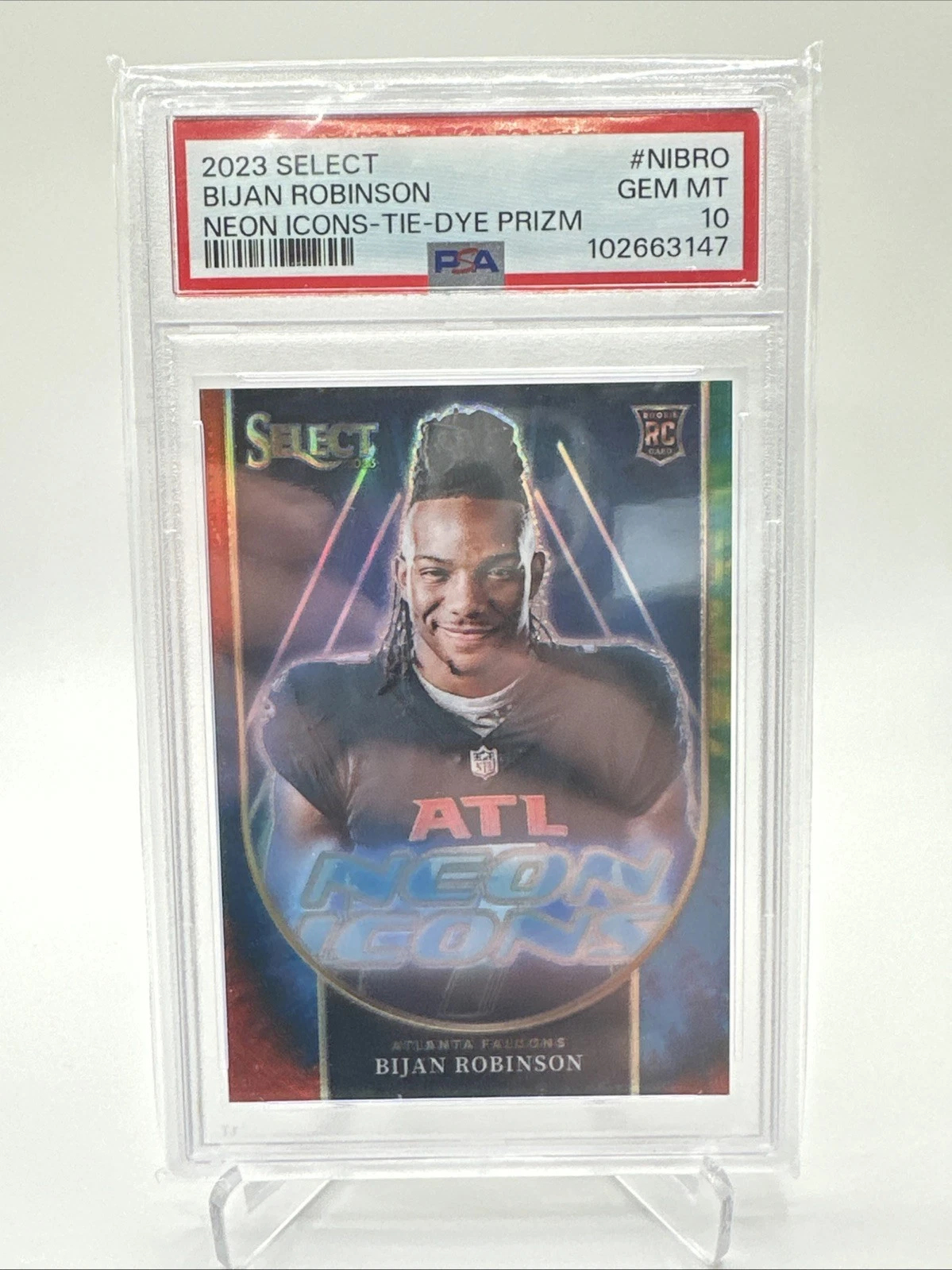 Bijan Robinson Panini Select Neon Icons #NIBRO Tie-Dye Prizm