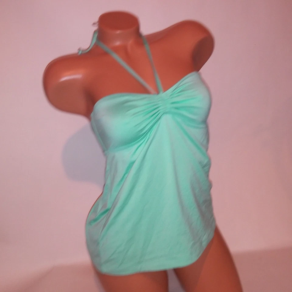 Mossimo Swim Tankini Top Pequeño Aqua Seafoam Sólido Halter Inalámbrico Foto 2 de 4