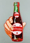 VINTAGE DR PEPPER HAND BOTTLE COKE SODA POP OIL PORCELAIN GASOLINE GAS SIGN