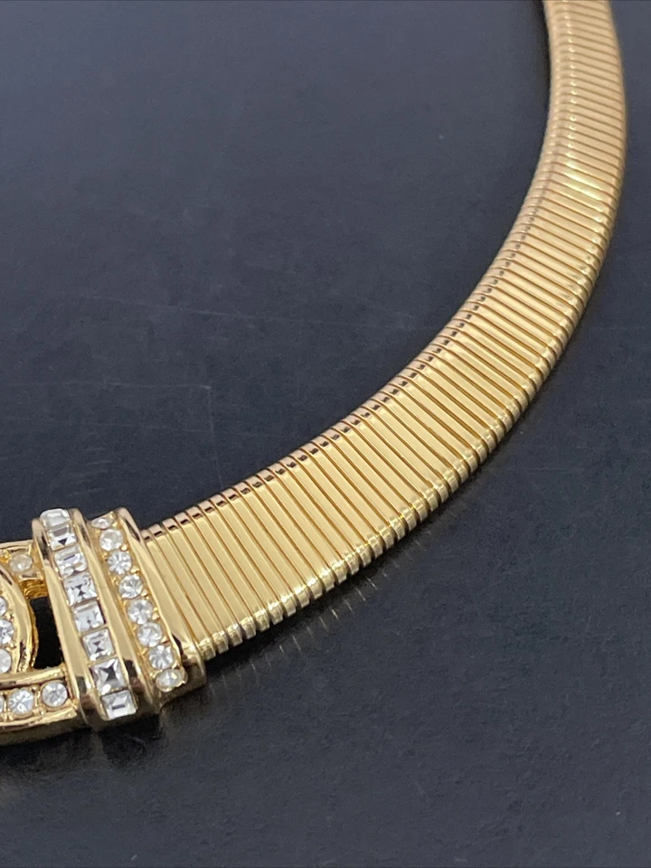 Christian Dior Vintage 1980s Interlocked Cross Crystals Omega Collar Necklace - Image 2 of 4