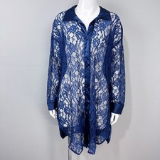 Victoria's Secret Vintage 90s Gold Label Sleep Shirt Size M/L Blue Satin Lace